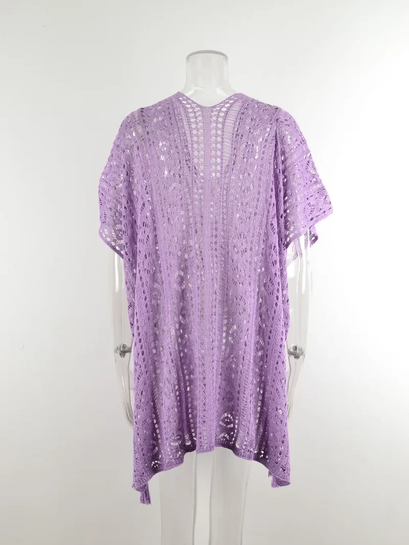 Cache-maillot à col en V et découpes ailes d'ange avec pompon