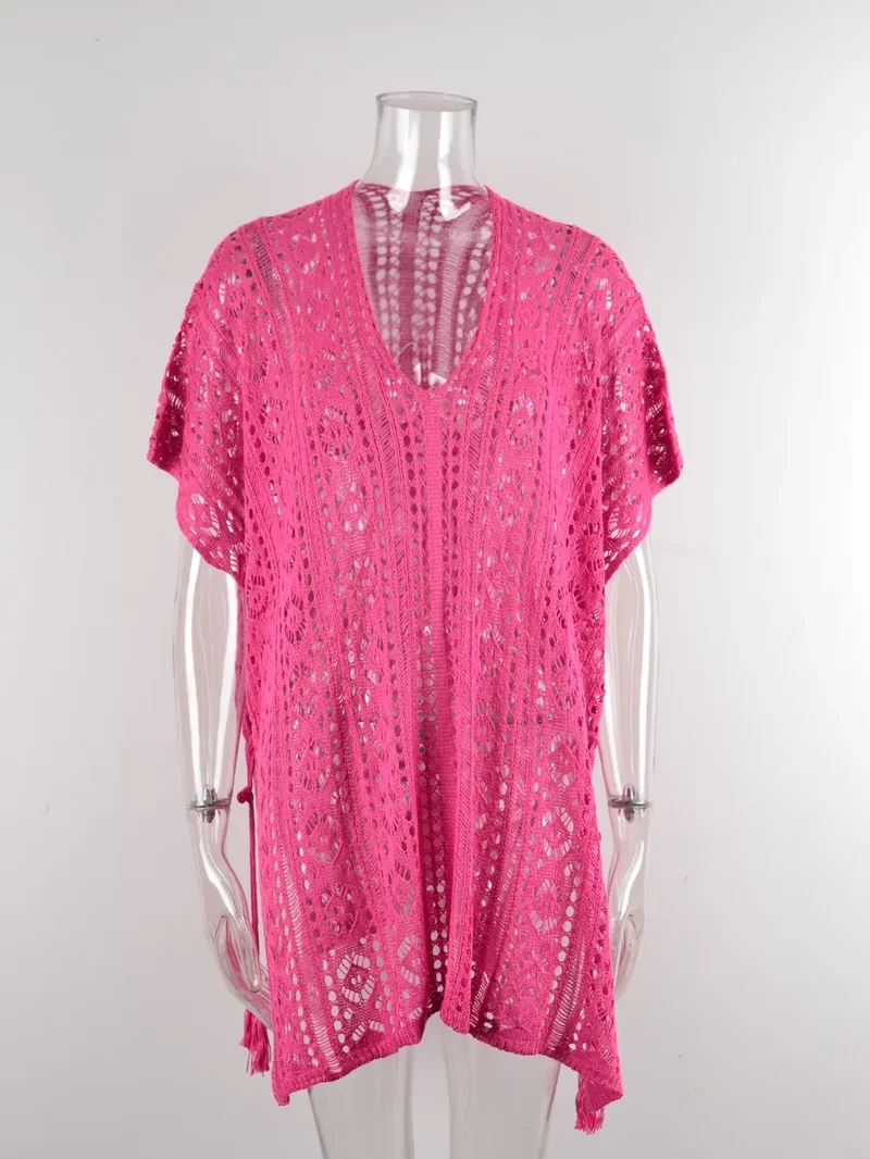 Cache-maillot à col en V et découpes ailes d'ange avec pompon