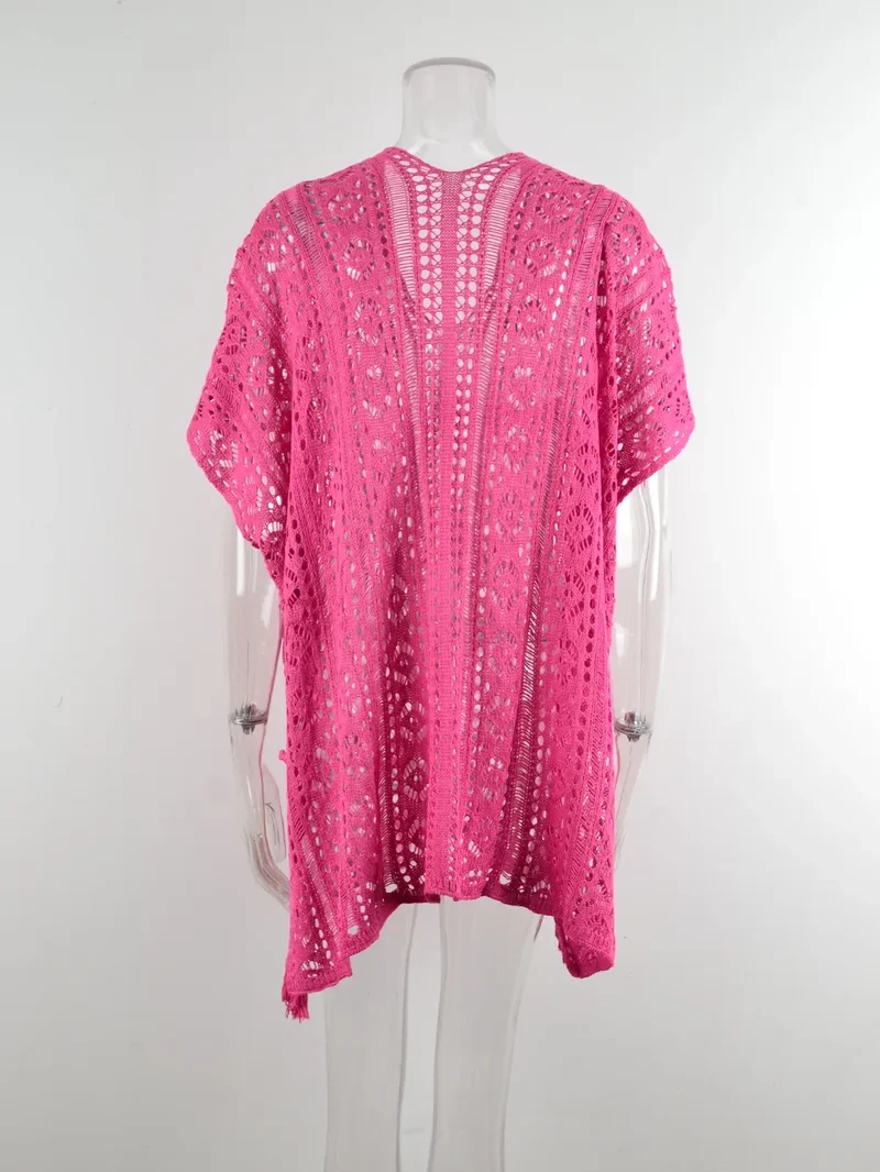 Cache-maillot à col en V et découpes ailes d'ange avec pompon