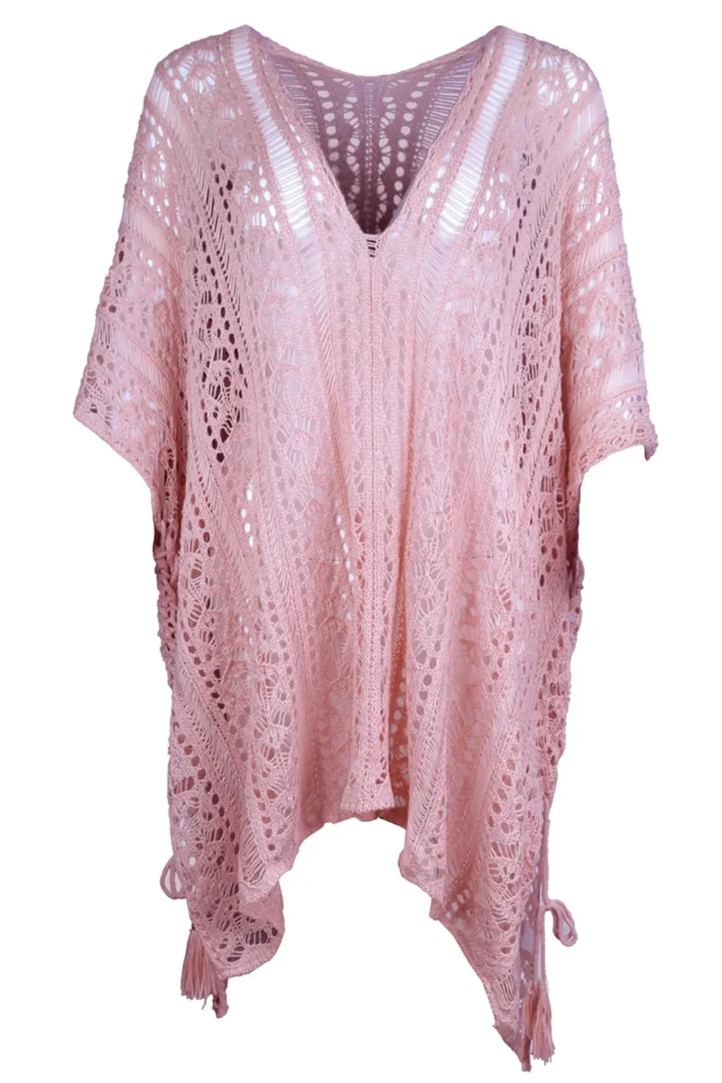 Cache-maillot à col en V et découpes ailes d'ange avec pompon