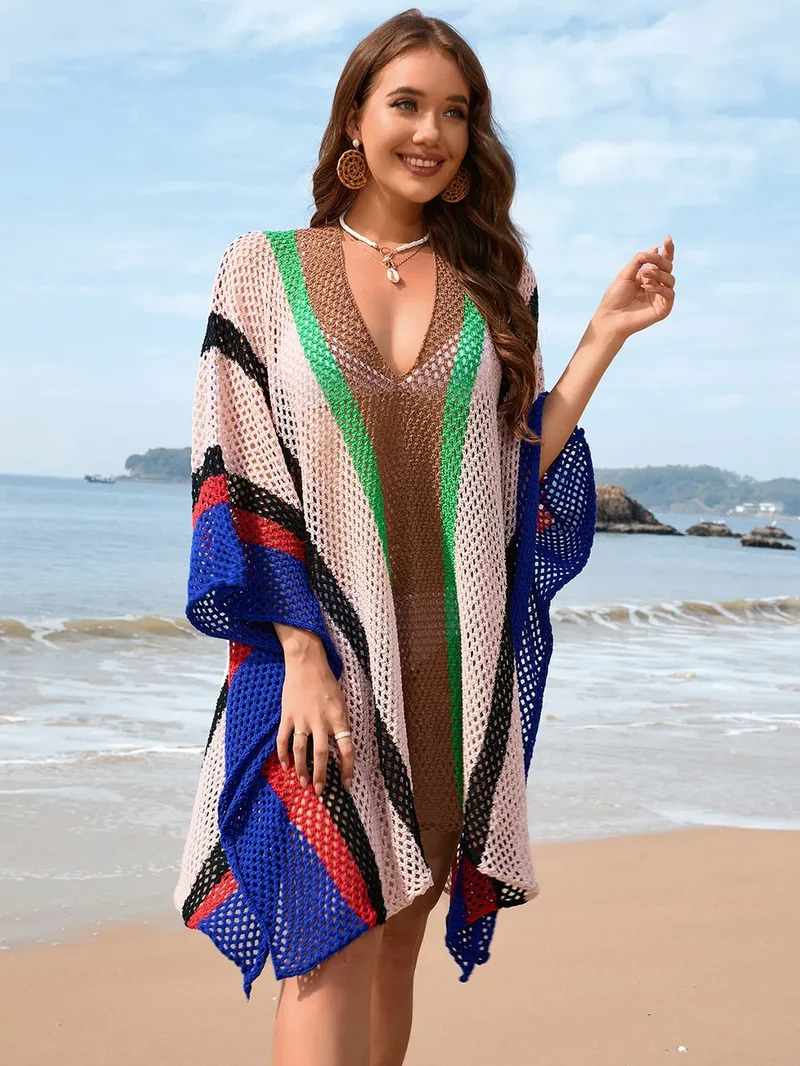 Cache-maillot plongeant ajouré à blocs de couleurs