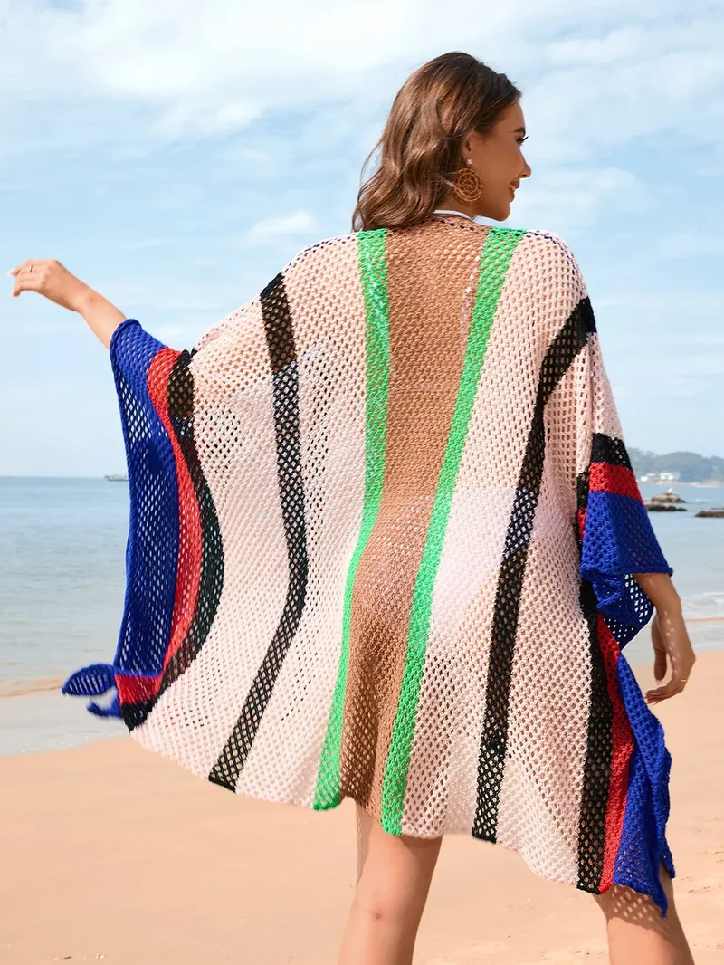 Cache-maillot plongeant ajouré à blocs de couleurs
