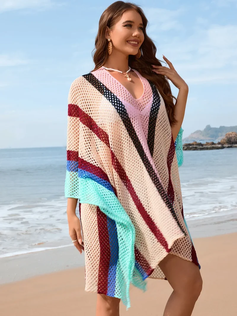 Cache-maillot plongeant ajouré à blocs de couleurs