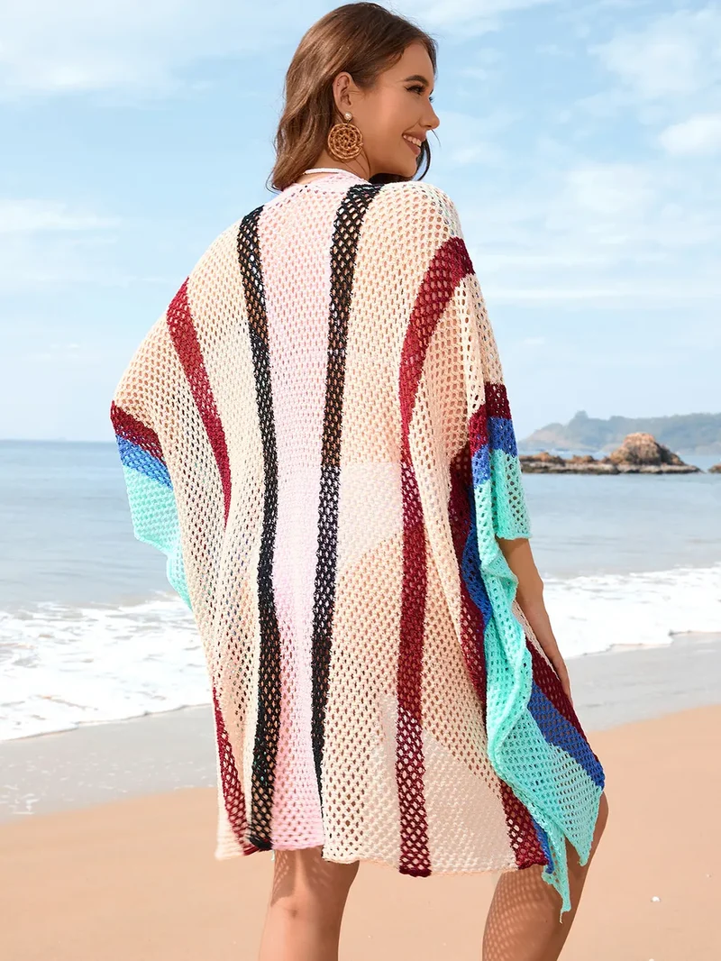 Cache-maillot plongeant ajouré à blocs de couleurs