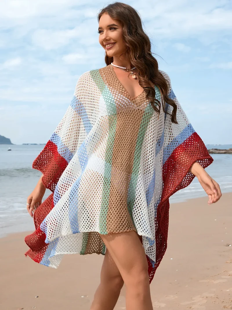 Cache-maillot plongeant ajouré à blocs de couleurs