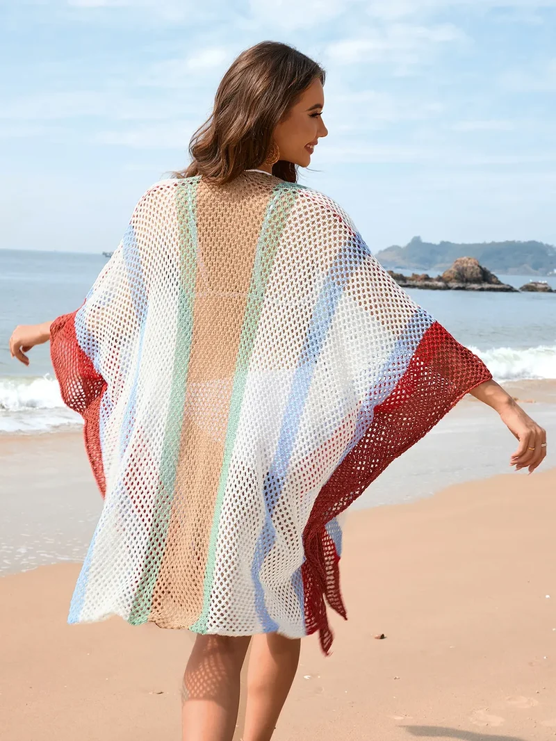 Cache-maillot plongeant ajouré à blocs de couleurs