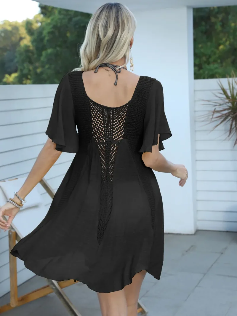 Robe cache-maillot ajourée à manches flottantes