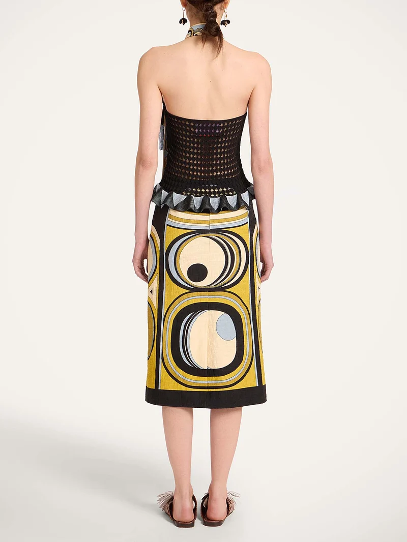 Retro Geometric Print Midi Skirt Two-Piece Set