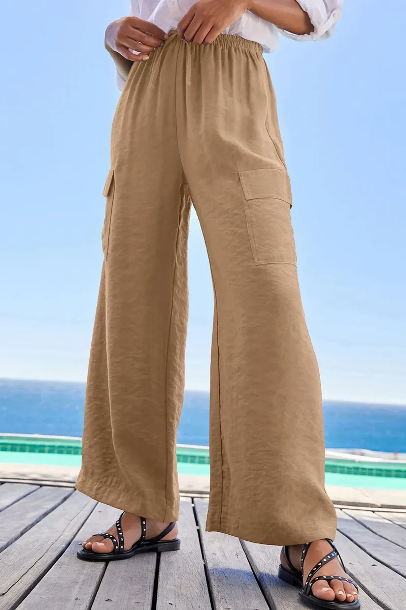 Pantalon utilitaire à jambes larges avec cordon de serrage et taille à volants