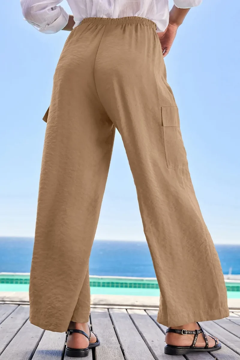 Pantalon utilitaire à jambes larges avec cordon de serrage et taille à volants