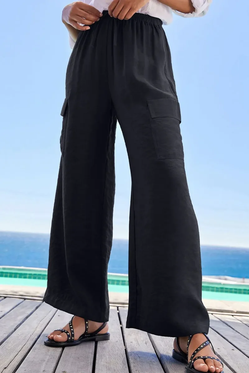 Pantalon utilitaire à jambes larges avec cordon de serrage et taille à volants