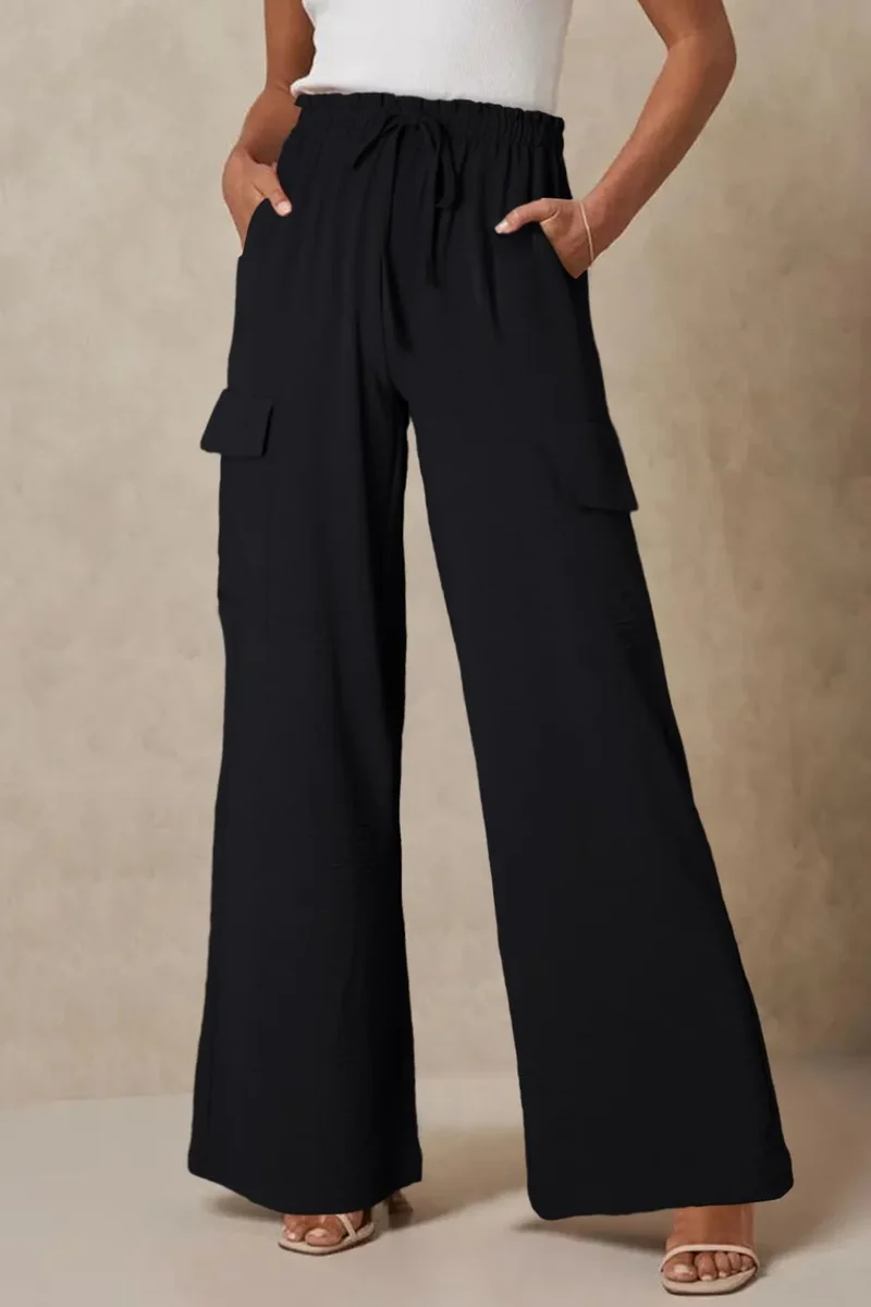 Pantalon utilitaire à jambes larges avec cordon de serrage et taille à volants