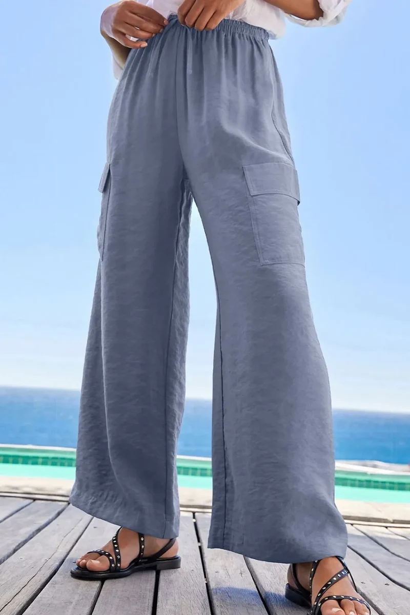 Pantalon utilitaire à jambes larges avec cordon de serrage et taille à volants