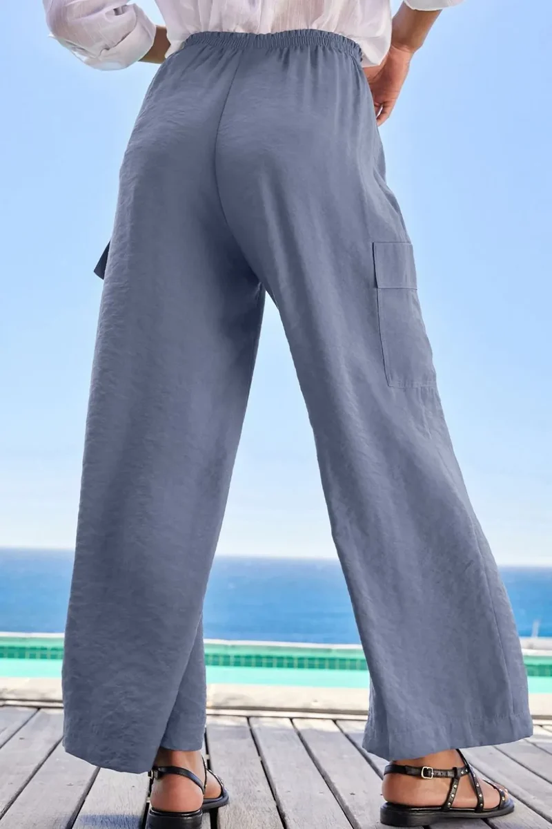 Pantalon utilitaire à jambes larges avec cordon de serrage et taille à volants