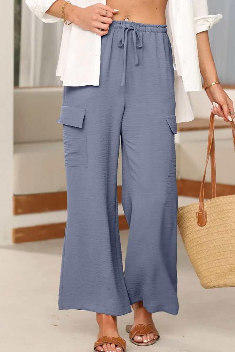 Pantalon utilitaire à jambes larges avec cordon de serrage et taille à volants