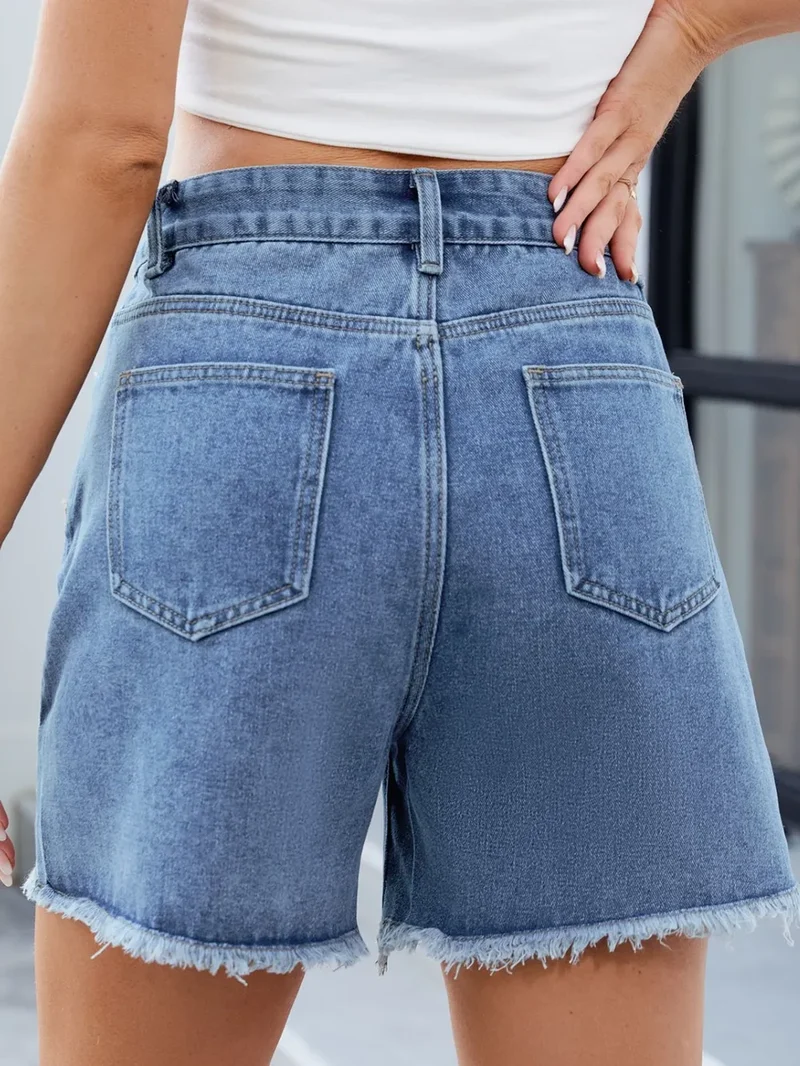 Short en jean fendu à ourlet brut