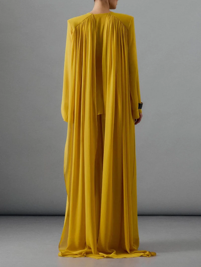 Elegant Draped Chiffon Shirt & Wide Leg Pants Two-Piece Set
