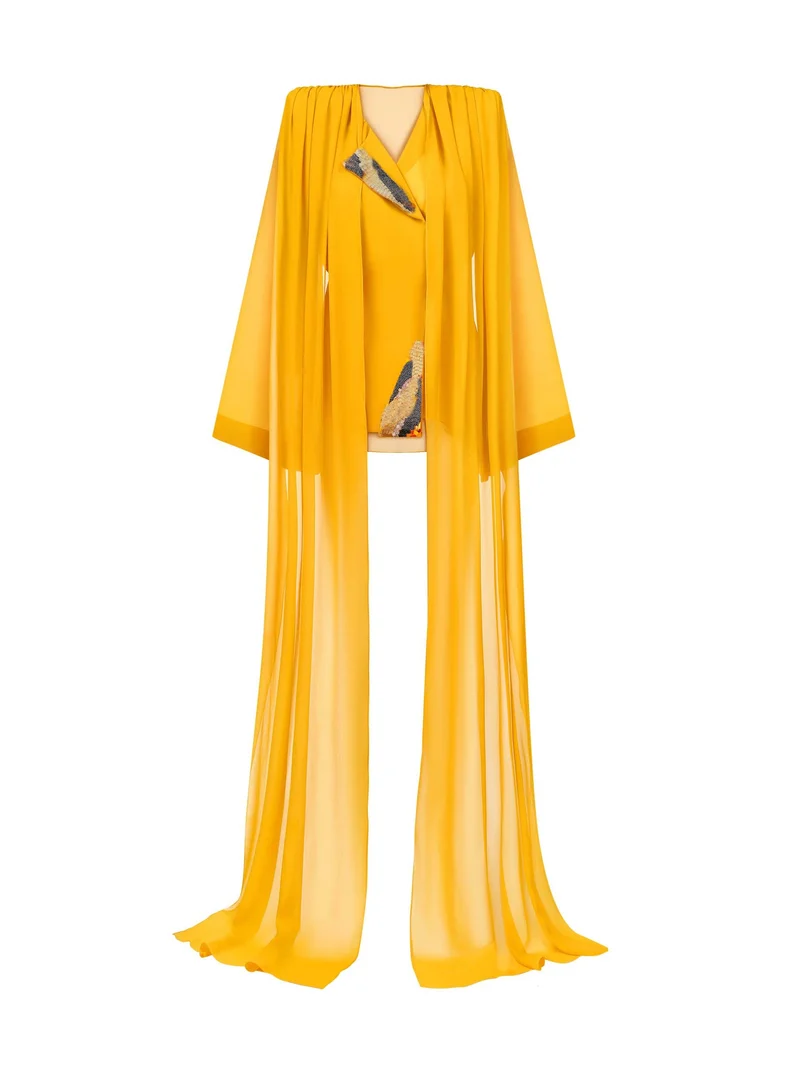 Elegant Draped Chiffon Shirt & Wide Leg Pants Two-Piece Set