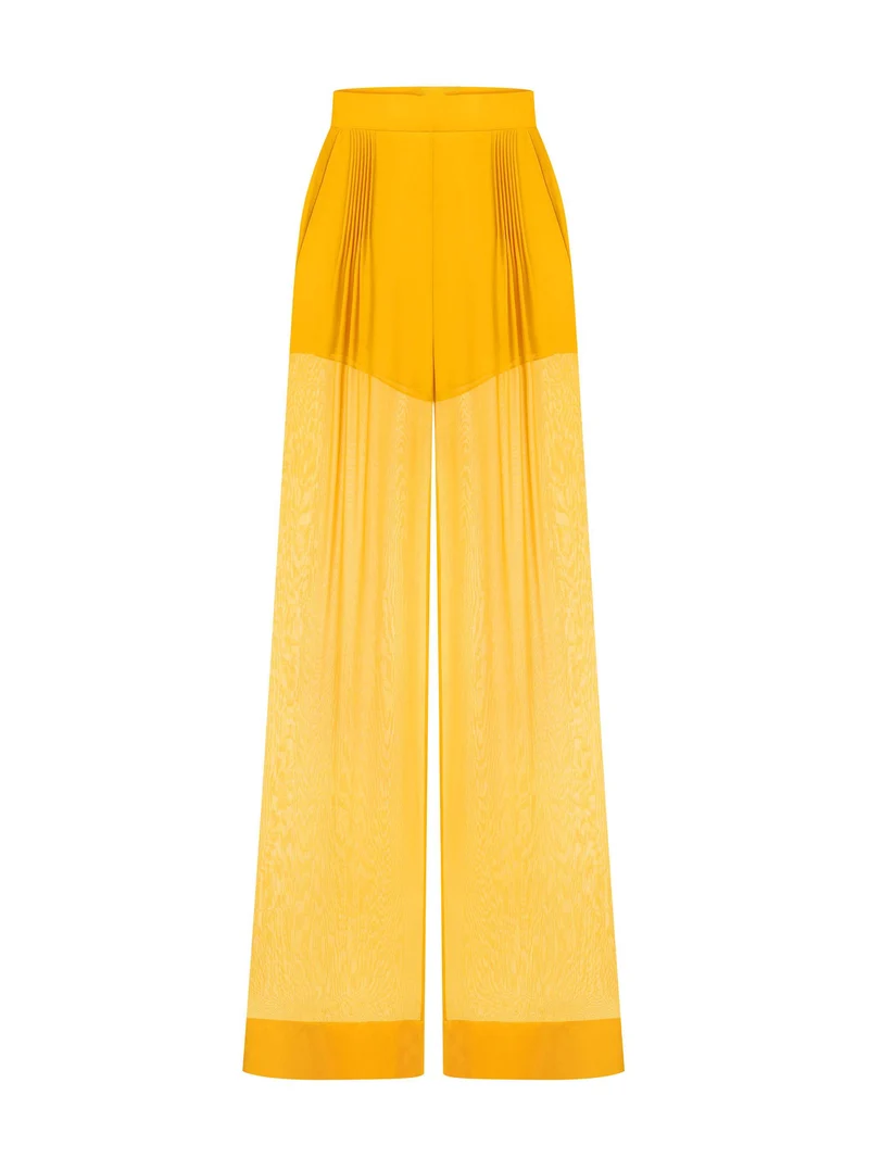 Elegant Draped Chiffon Shirt & Wide Leg Pants Two-Piece Set
