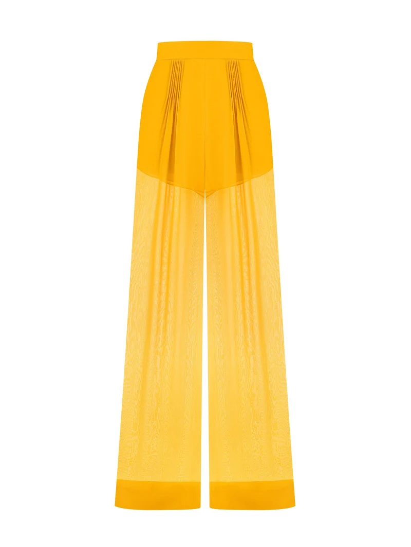 Elegant Draped Chiffon Shirt & Wide Leg Pants Two-Piece Set