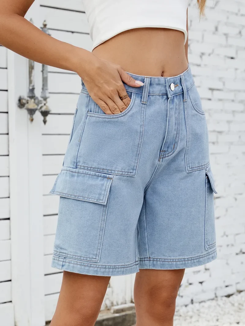 Short en jean taille haute avec poches cargo