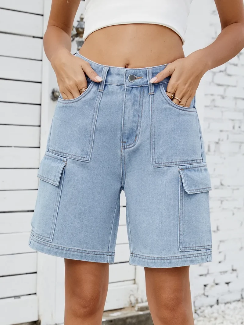 Short en jean taille haute avec poches cargo