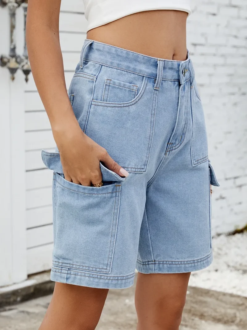 Short en jean taille haute avec poches cargo