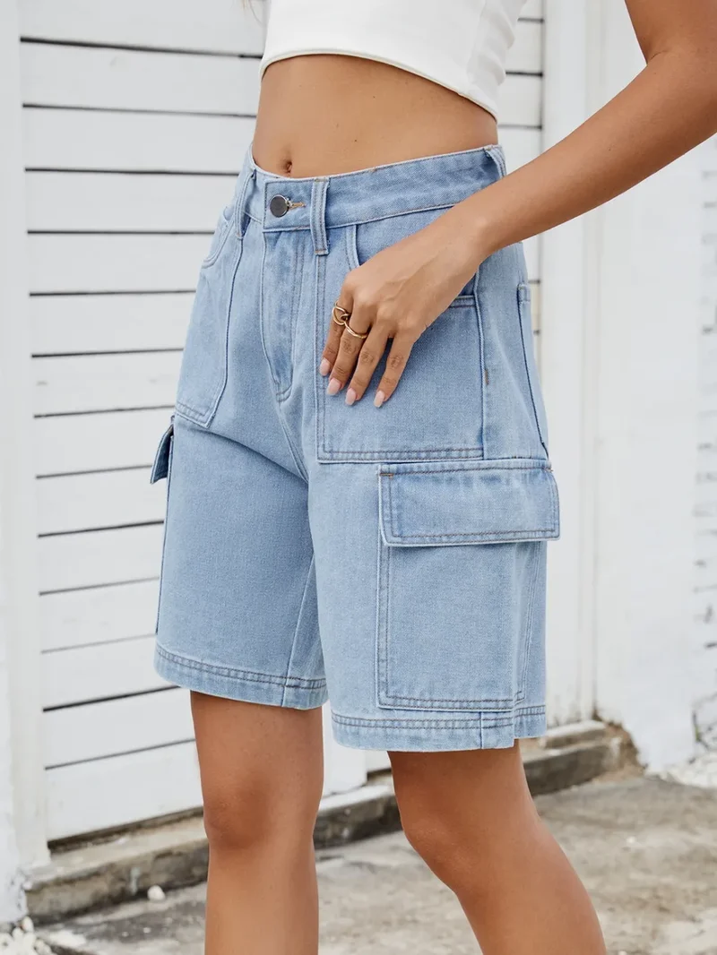Short en jean taille haute avec poches cargo