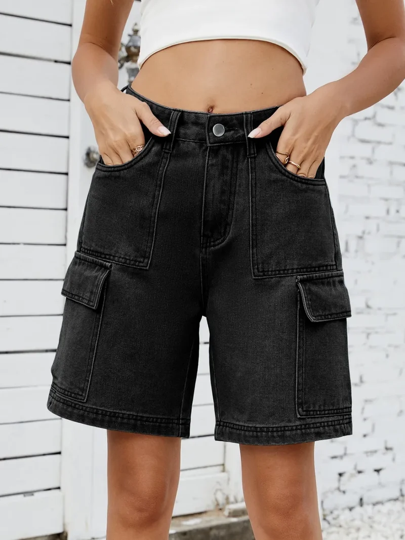 Short en jean taille haute avec poches cargo
