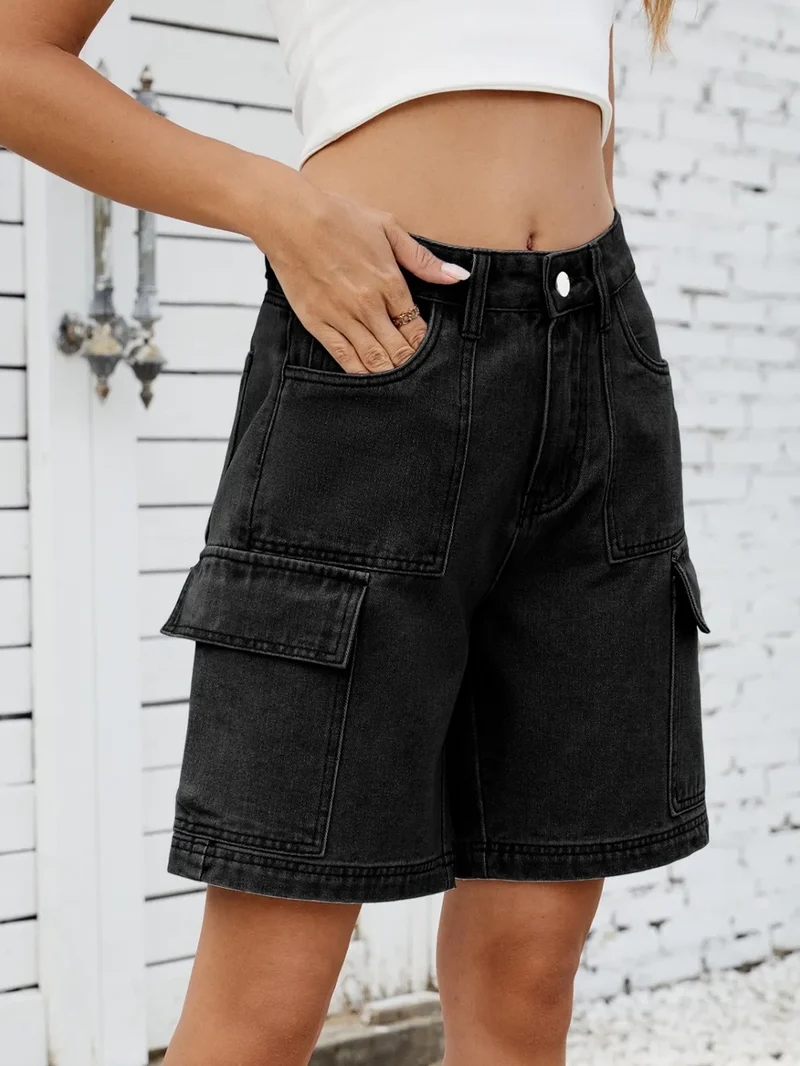Short en jean taille haute avec poches cargo