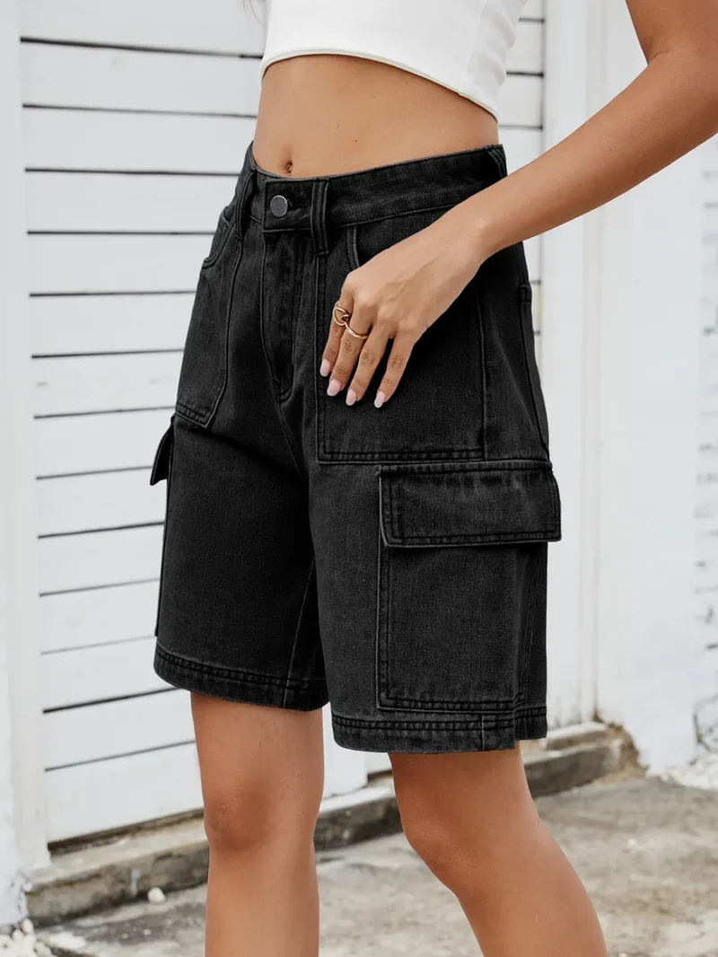 Short en jean taille haute avec poches cargo
