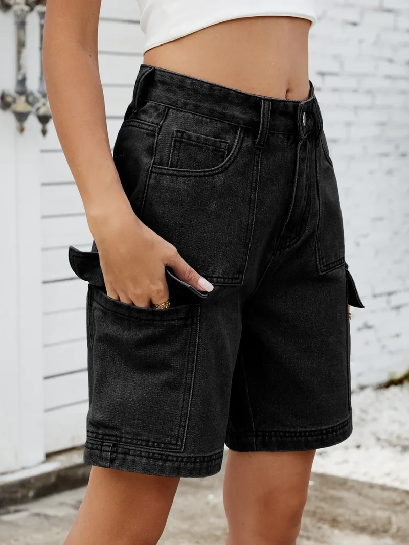 Short en jean taille haute avec poches cargo