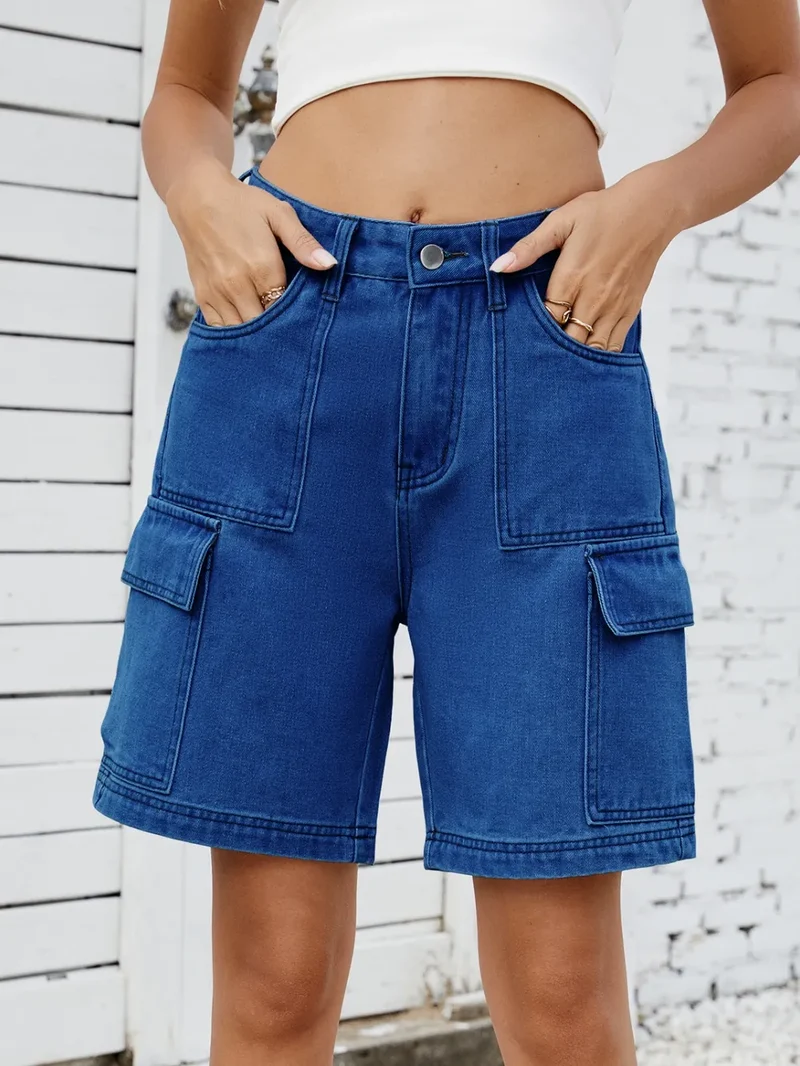 Short en jean taille haute avec poches cargo