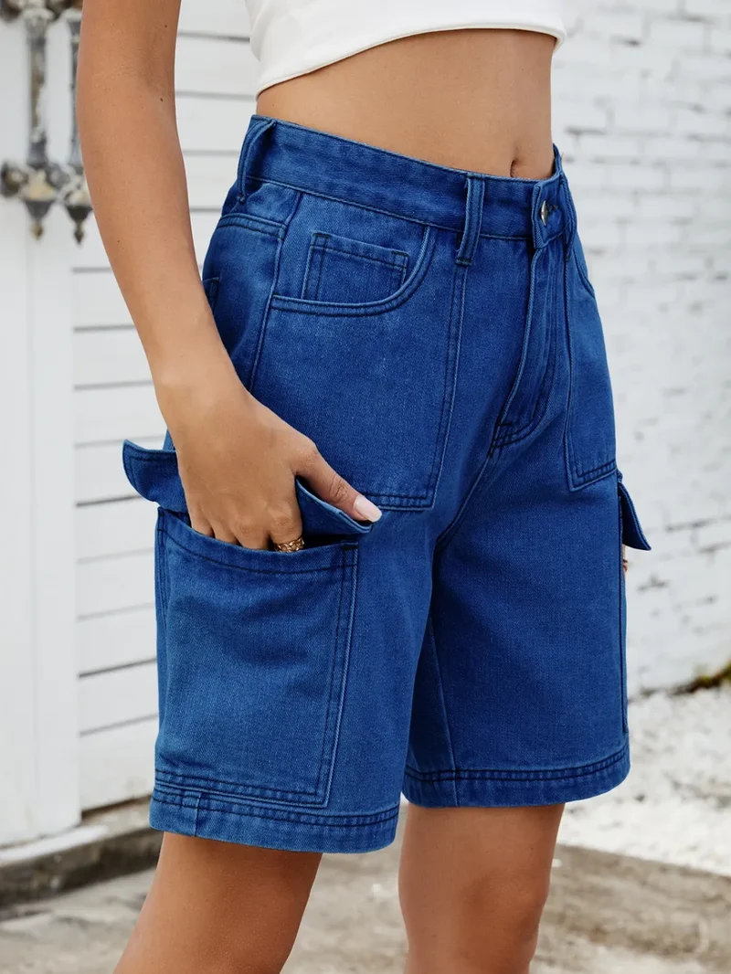 Short en jean taille haute avec poches cargo