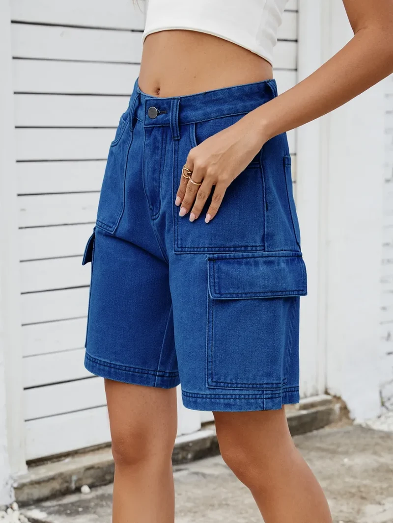 Short en jean taille haute avec poches cargo