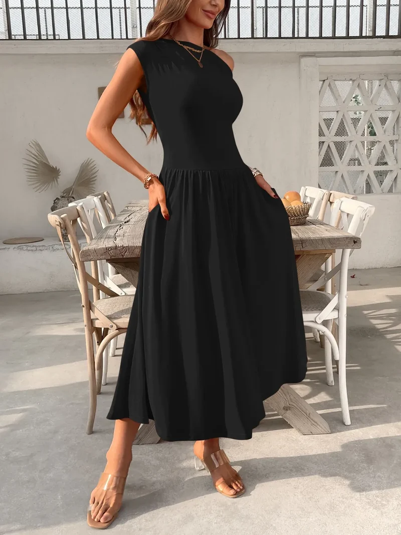 Robe à une épaule avec poches