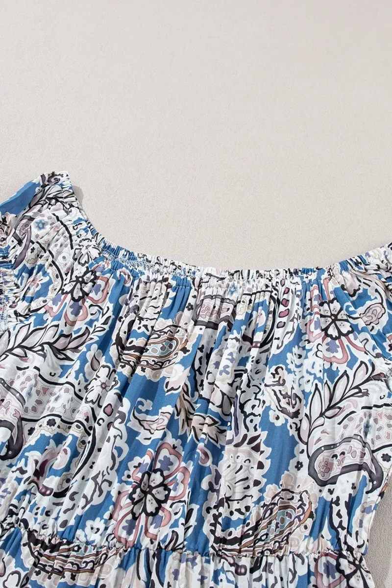Robe longue bohème à épaules dénudées et imprimé cachemire