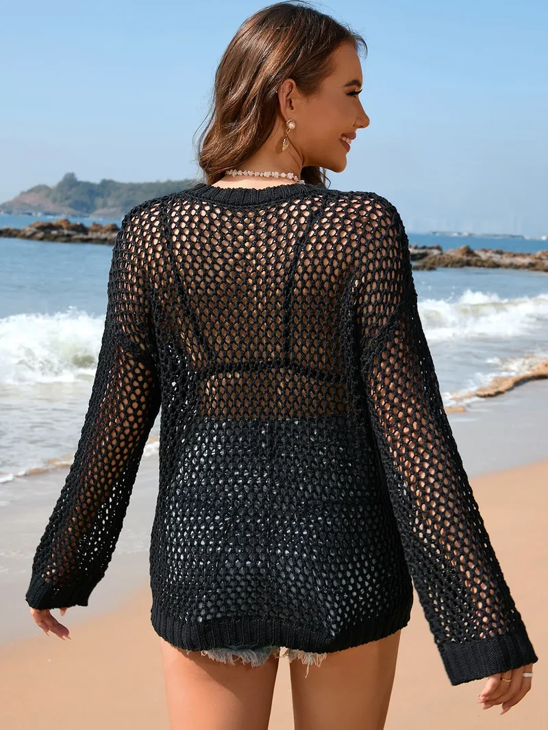 Cache-maillot à manches longues ajouré en forme de cœur