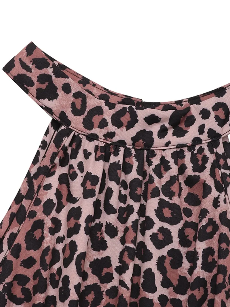Robe longue à col grec et imprimé léopard et papillon