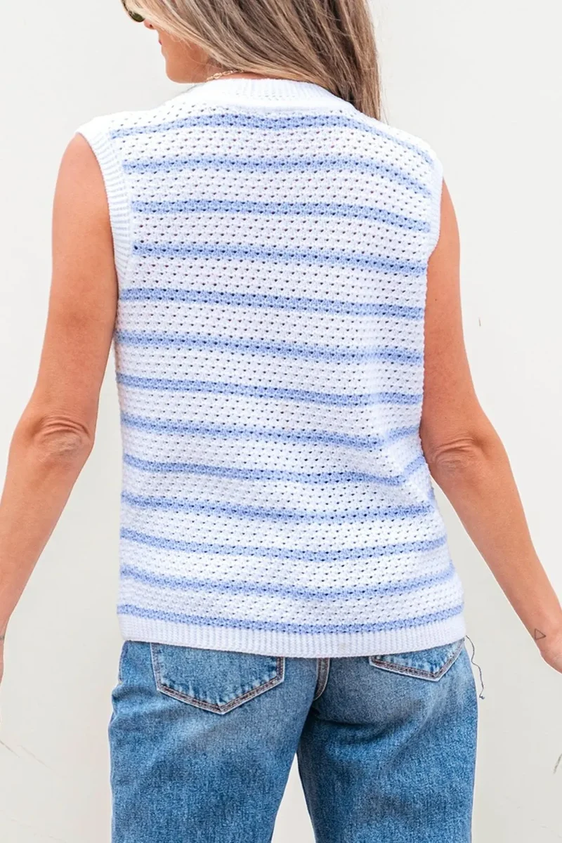Gilet pull élégant à rayures et col en V avec boutons dorés