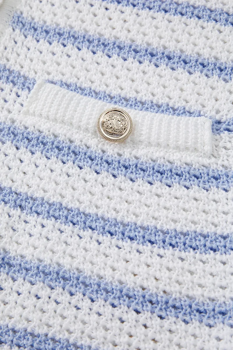Gilet pull élégant à rayures et col en V avec boutons dorés