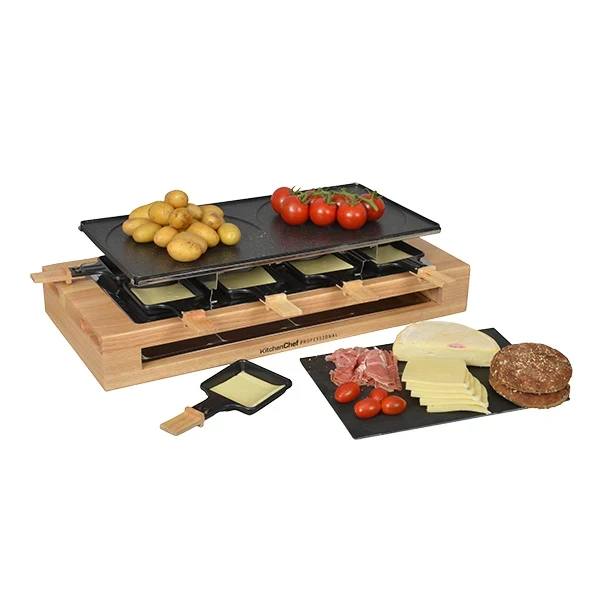 Appareil à raclette Bamboo 8 poêlons et 2 double poêlons 1500 W KCWOOD.8.MAXI Kitchen Chef Professional