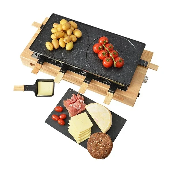 Appareil à raclette Bamboo 8 poêlons et 2 double poêlons 1500 W KCWOOD.8.MAXI Kitchen Chef Professional