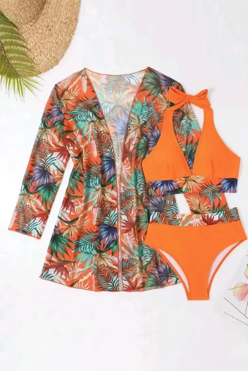 Ensemble de bain trois pièces imprimé à col licou