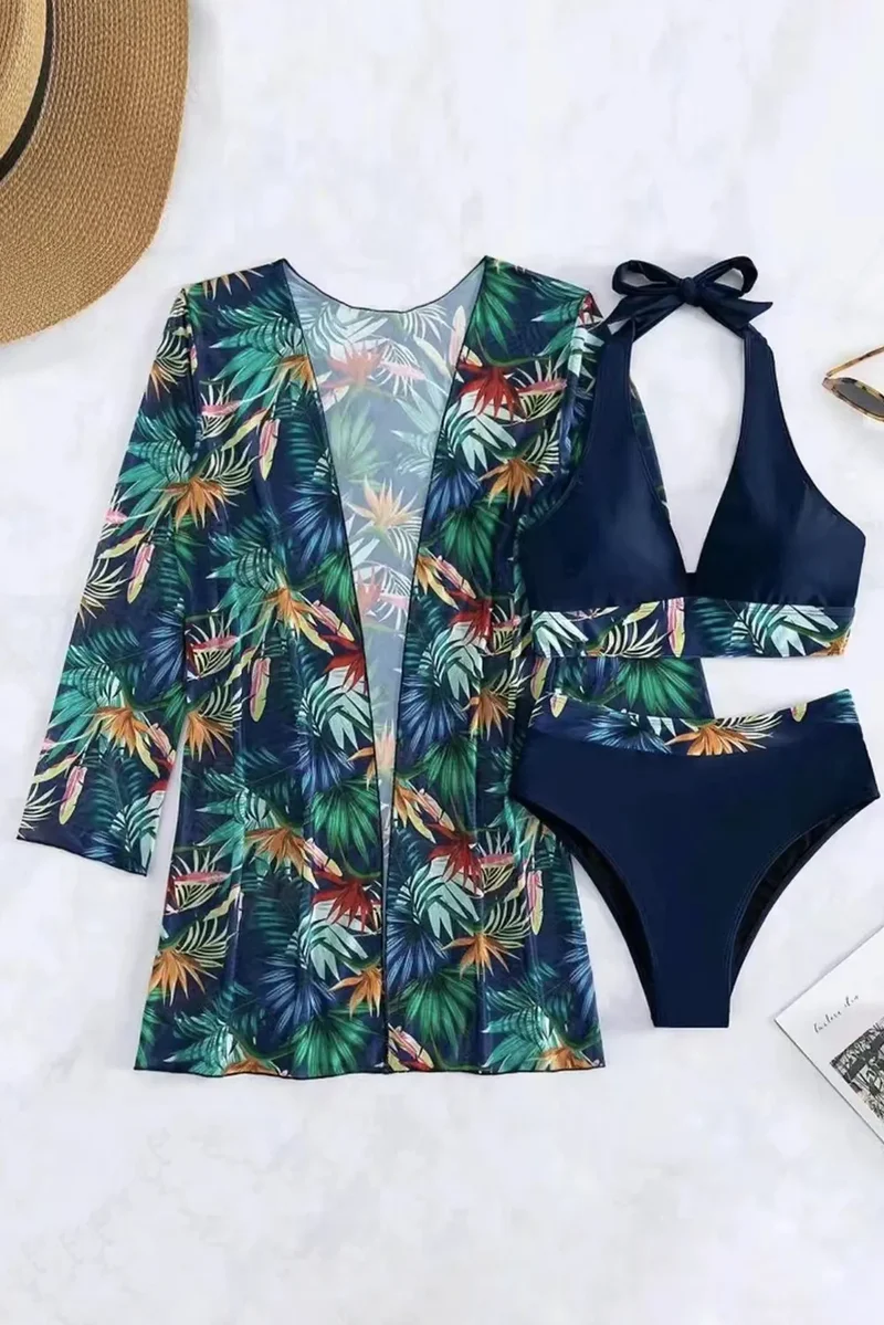 Ensemble de bain trois pièces imprimé à col licou