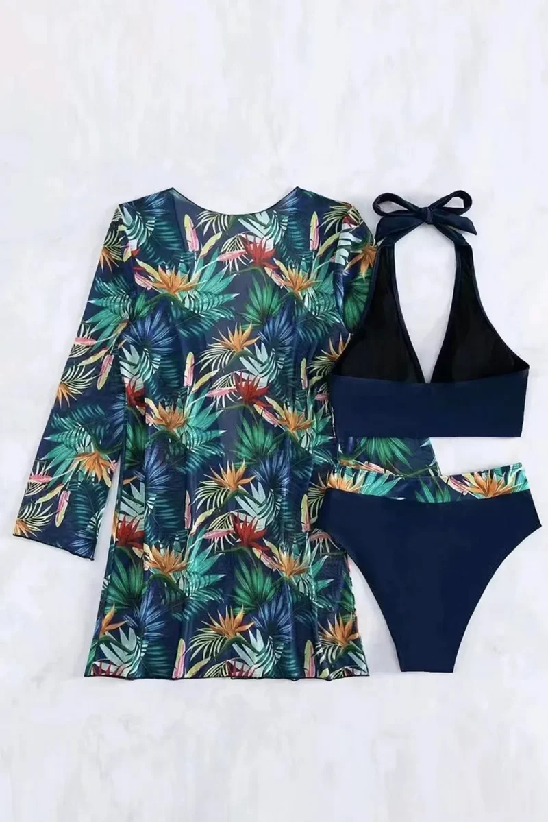 Ensemble de bain trois pièces imprimé à col licou