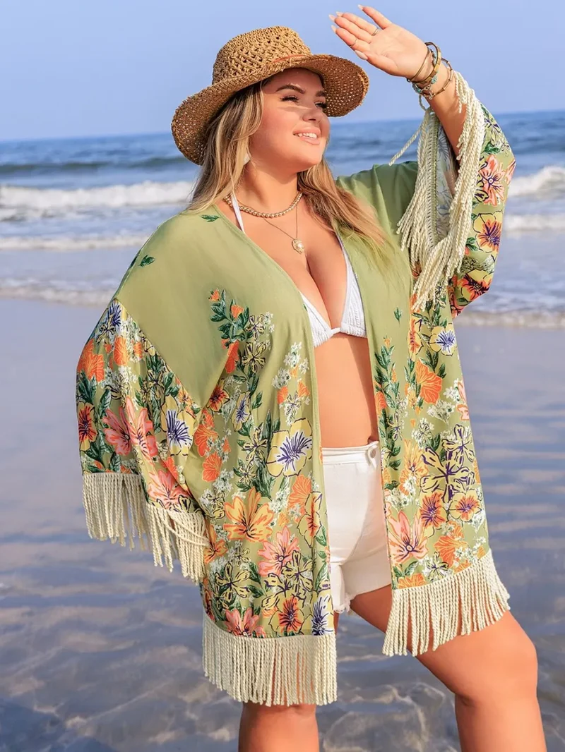 Cache-maillot ouvert à franges grande taille