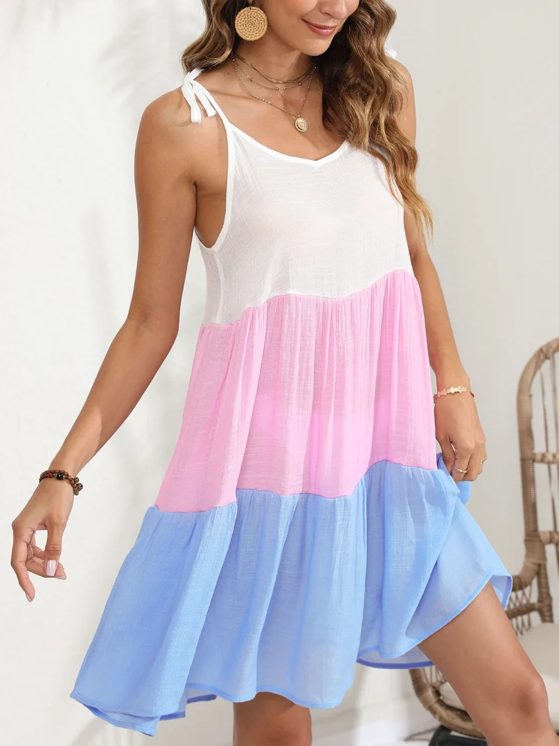 Robe cache-maillot à bretelles spaghetti et blocs de couleurs