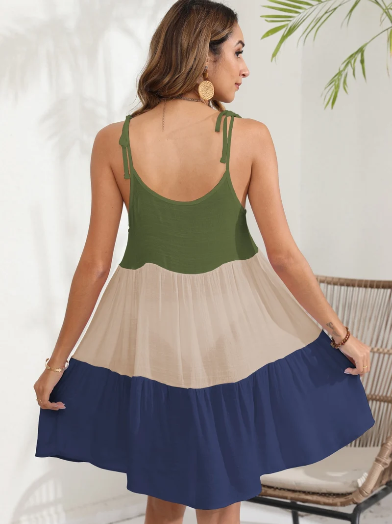 Robe cache-maillot à bretelles spaghetti et blocs de couleurs