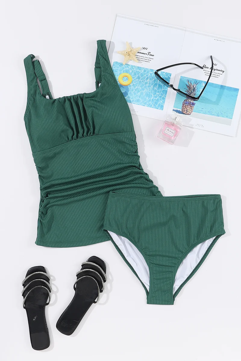 Ensemble tankini à bretelles larges et col carré